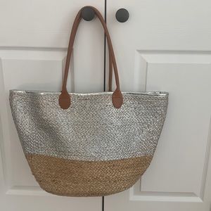 Jute tote bag - natural and silver